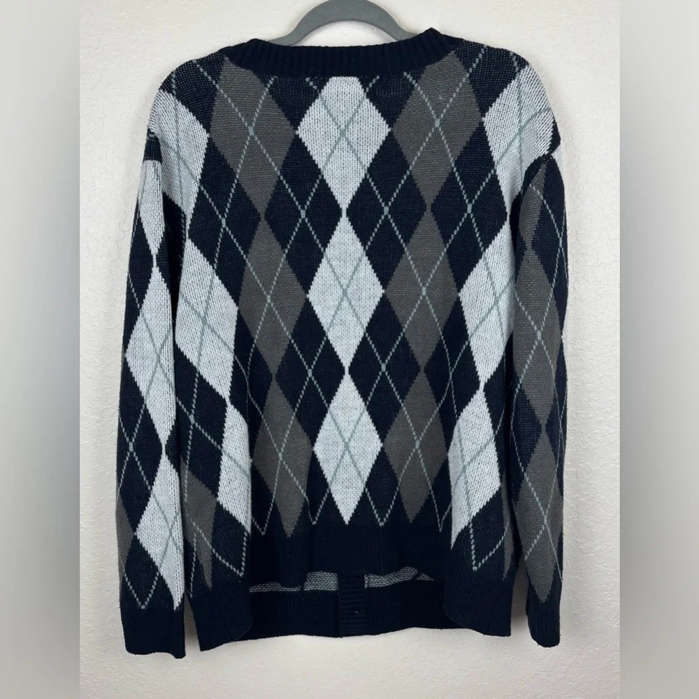 PacSun Oversized Argyle Cardigan - Navy and Gray - Picture 6 of 6